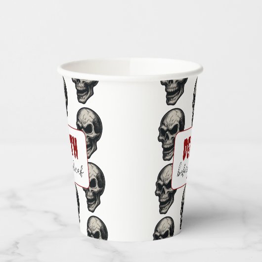 Gotische schedel ‘Dood voor decaf’ | Spooky Funny  Papieren Bekers (Links)