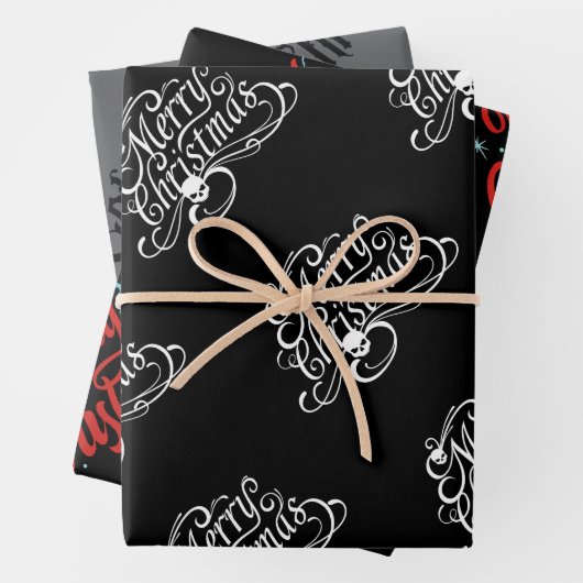 Gotische schedel en draak Vrolijk kerstcadeaupapie Inpakpapier Vel (In situ)