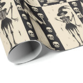 Gotische  schedel en heks schaakbord cadeaupapier (Rol Hoek)