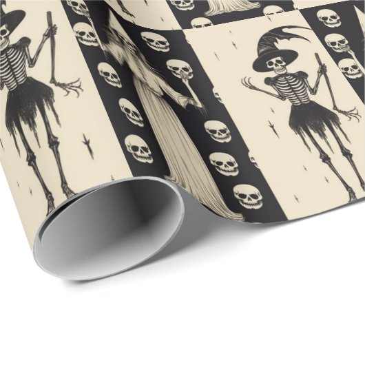 Gotische schedel en heks schaakbord cadeaupapier (Rol Hoek)
