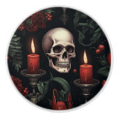 Gotische schedel en kaarsen keramische knop (Voorkant)