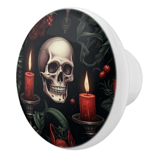 Gotische schedel en kaarsen keramische knop (Rechts)