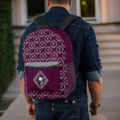 Gotische schedel en kant Damast Grijs Paarse Auber Bedrukte Rugzak