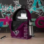 Gotische schedel en kant Damast Grijs Paarse Auber Bedrukte Rugzak