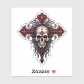 Gotische schedel en kruis sticker (Vel)