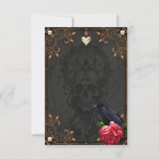 Gotische schedel en raaf. bedankkaart (Achterkant)