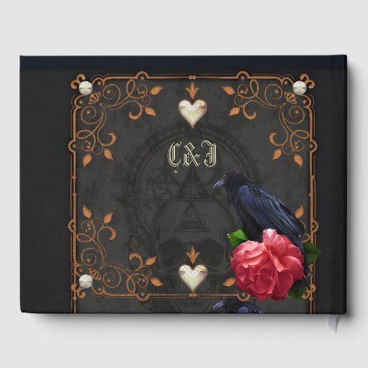 Gotische schedel en raaf. gastenboek (Achterkant)