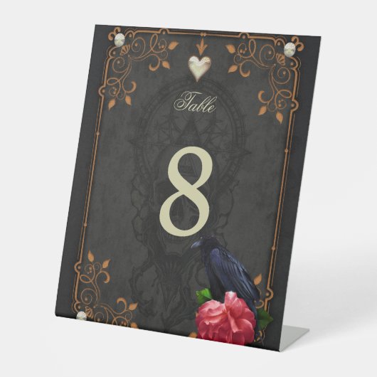 Gotische schedel en raaf. reclamebord met voetstuk (Voorkant)