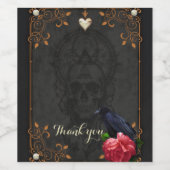 Gotische schedel en raaf. wijn etiket (Enkel label)