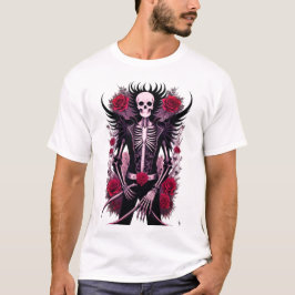 Gotische schedel en rode bloemen Mannen Basic T-Sh T-shirt