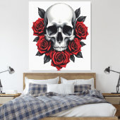 Gotische schedel en rode roos donker canvas afdruk (Insitu (Slaapkamer))