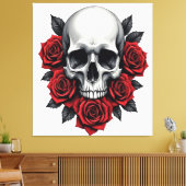 Gotische schedel en rode roos donker canvas afdruk (Insitu (Woonkamer))
