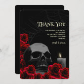 Gotische schedel en rode rozen Halloween bruiloft Bedankkaart (Voorkant / Achterkant)