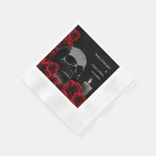 Gotische schedel en rode rozen Halloween bruiloft Servet (Hoek)