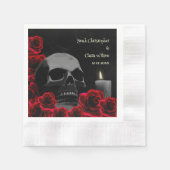 Gotische schedel en rode rozen Halloween bruiloft Servet (Voorkant)