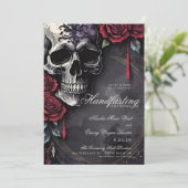 Gotische schedel en rode rozen Halloween handvaste Kaart (Staand voorkant)