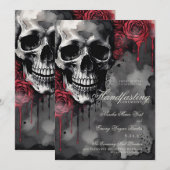 Gotische schedel en rode rozen Halloween handvaste Kaart (Voorkant / Achterkant)