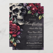 Gotische schedel en rode rozen Halloween handvaste Kaart (Voorkant / Achterkant)