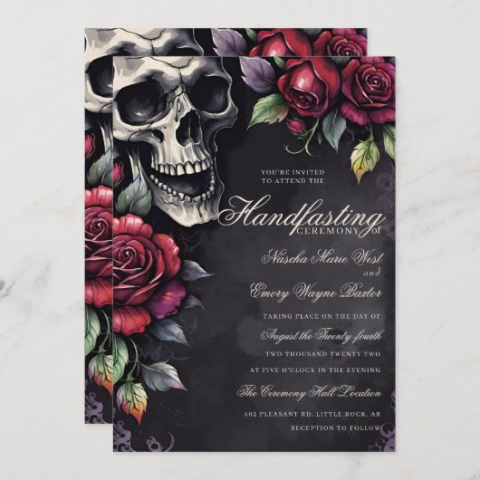 Gotische schedel en rode rozen Halloween handvaste Kaart (Voorkant / Achterkant)