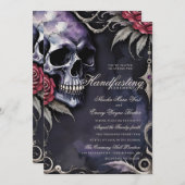 Gotische schedel en rode rozen Halloween handvaste Kaart (Voorkant / Achterkant)