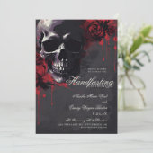 Gotische schedel en rode rozen Halloween handvaste Kaart (Staand voorkant)