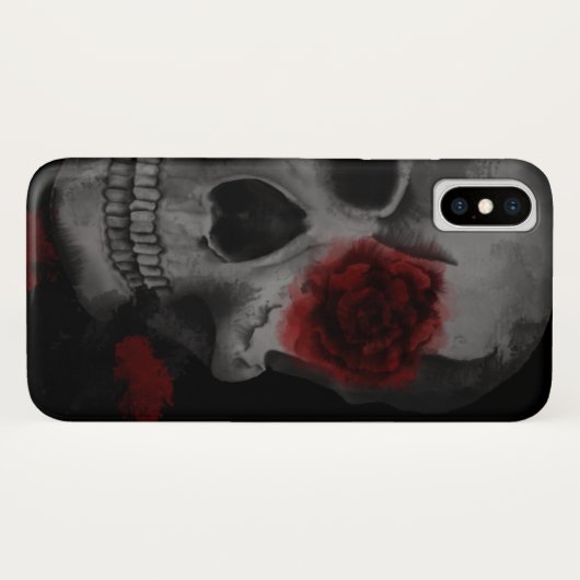 Gotische schedel en rode rozen levendig Case-Mate iPhone case (Achterkant (horizontaal))