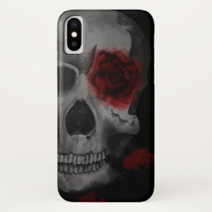 Gotische schedel en rode rozen levendig Case-Mate iPhone case