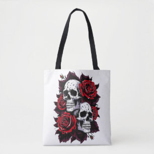 Gotische schedel en Roos motief Tote Bag