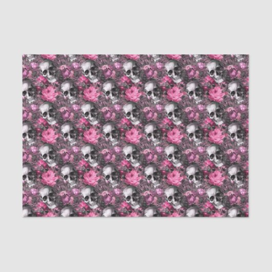 Gotische schedel en roze rozen Halloween Tissuepapier (Voorkant)