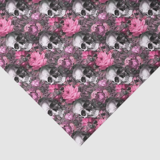 Gotische schedel en roze rozen Halloween Tissuepapier (Detail)