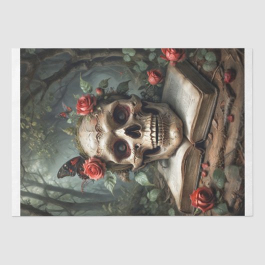 Gotische schedel en Rozen - Decoupage Tissuepapier (Voorkant)