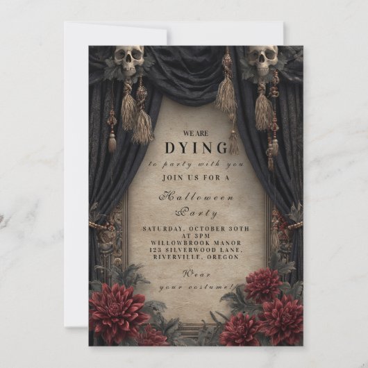 Gotische schedel en Rozen Halloween Party Kaart (Voorkant)