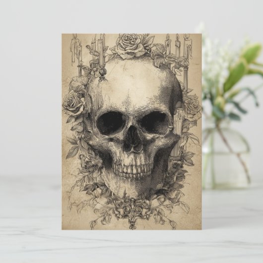 Gotische schedel en Rozen kunst Kaart (Staand voorkant)