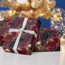  Gotische Schedel en Rozen Rood en Zwart Cadeaupapier