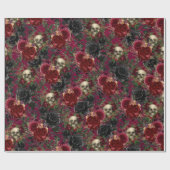  Gotische Schedel en Rozen Rood en Zwart Cadeaupapier (Vlak)
