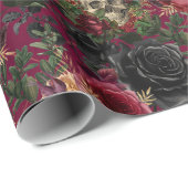  Gotische Schedel en Rozen Rood en Zwart Cadeaupapier (Rol Hoek)