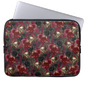  Gotische Schedel en Rozen Rood en Zwart Laptop Sleeve (Voorkant)