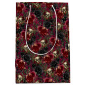  Gotische Schedel en Rozen Rood en Zwart Medium Cadeauzakje (Voorkant)