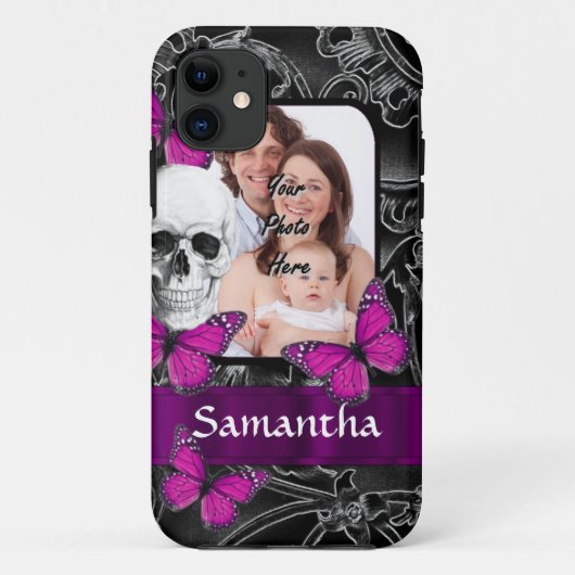 Gotische schedel en vlinders Case-Mate iPhone case (Achterkant)