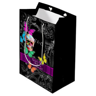 Gotische schedel en zwart gepersonaliseerde bruilo medium cadeauzakje