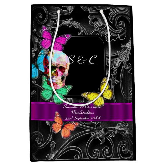 Gotische schedel en zwart gepersonaliseerde bruilo medium cadeauzakje (Voorkant)