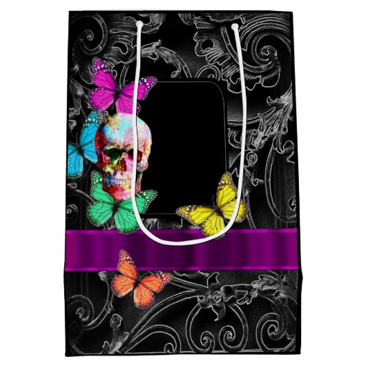 Gotische schedel en zwart gepersonaliseerde bruilo medium cadeauzakje (Achterkant)