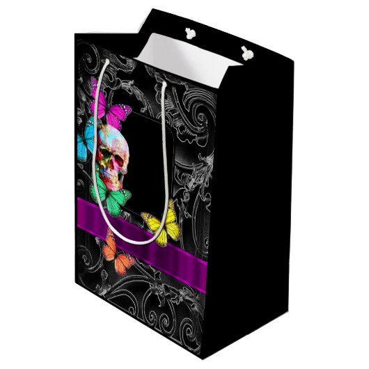 Gotische schedel en zwart gepersonaliseerde bruilo medium cadeauzakje (Achterkant Gekanteld)