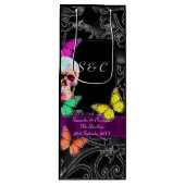 Gotische schedel en zwart gepersonaliseerde bruilo wijn cadeautas (Voorkant)