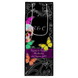 Gotische schedel en zwart gepersonaliseerde bruilo wijn cadeautas