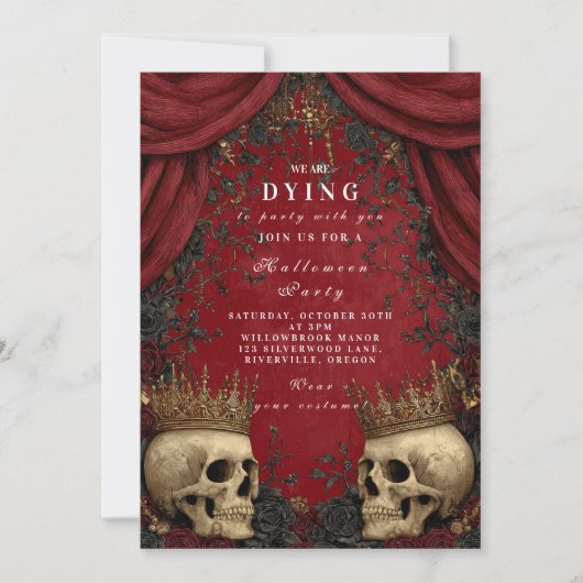 Gotische schedel en zwart Roos Halloween Kaart (Voorkant)