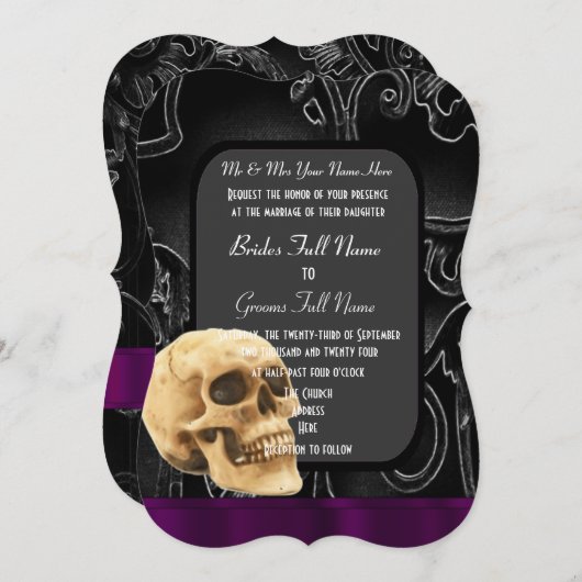 Gotische schedel en zwarte bruiloft kaart (Voorkant / Achterkant)