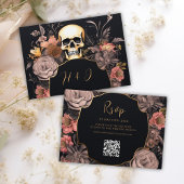 Gotische schedel Floral QR Code Bruiloft RSVP Kaartje