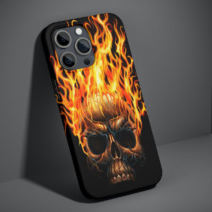 Gotische Schedel Geel Oranje Vuur Vlammen Patroon iPhone 16 Pro Max Hoesje