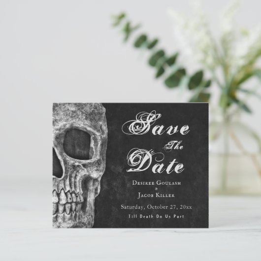 Gotische schedel Hallobruiloft Save The Date Budge (Staand voorkant)